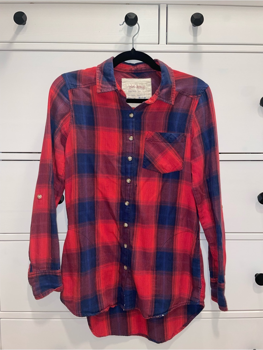 girl krazy Red and Navy Plaid Button-Down